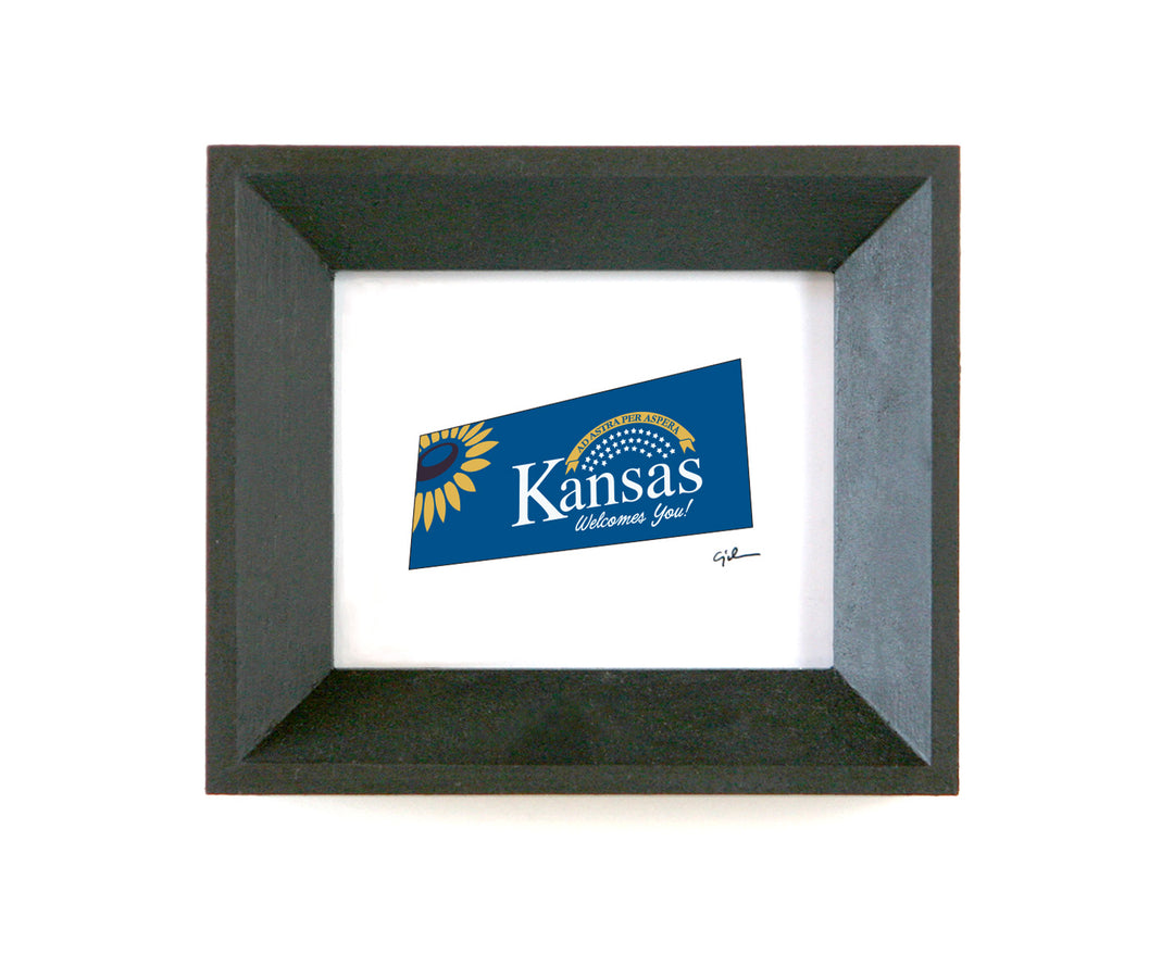 print of the welcome to kansas sign drawn by united goods