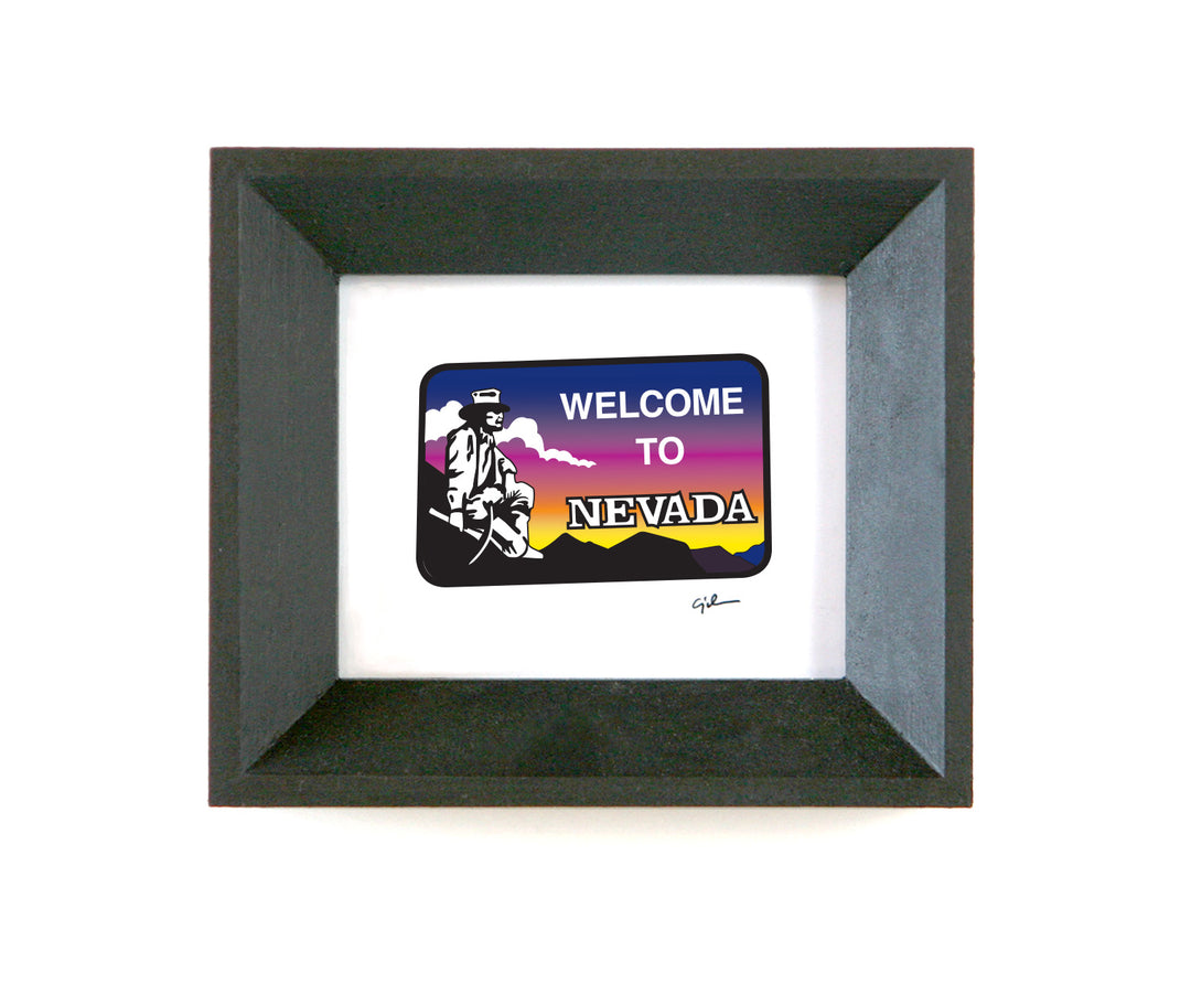 print of the welcome to nevada sign drawn by united goods