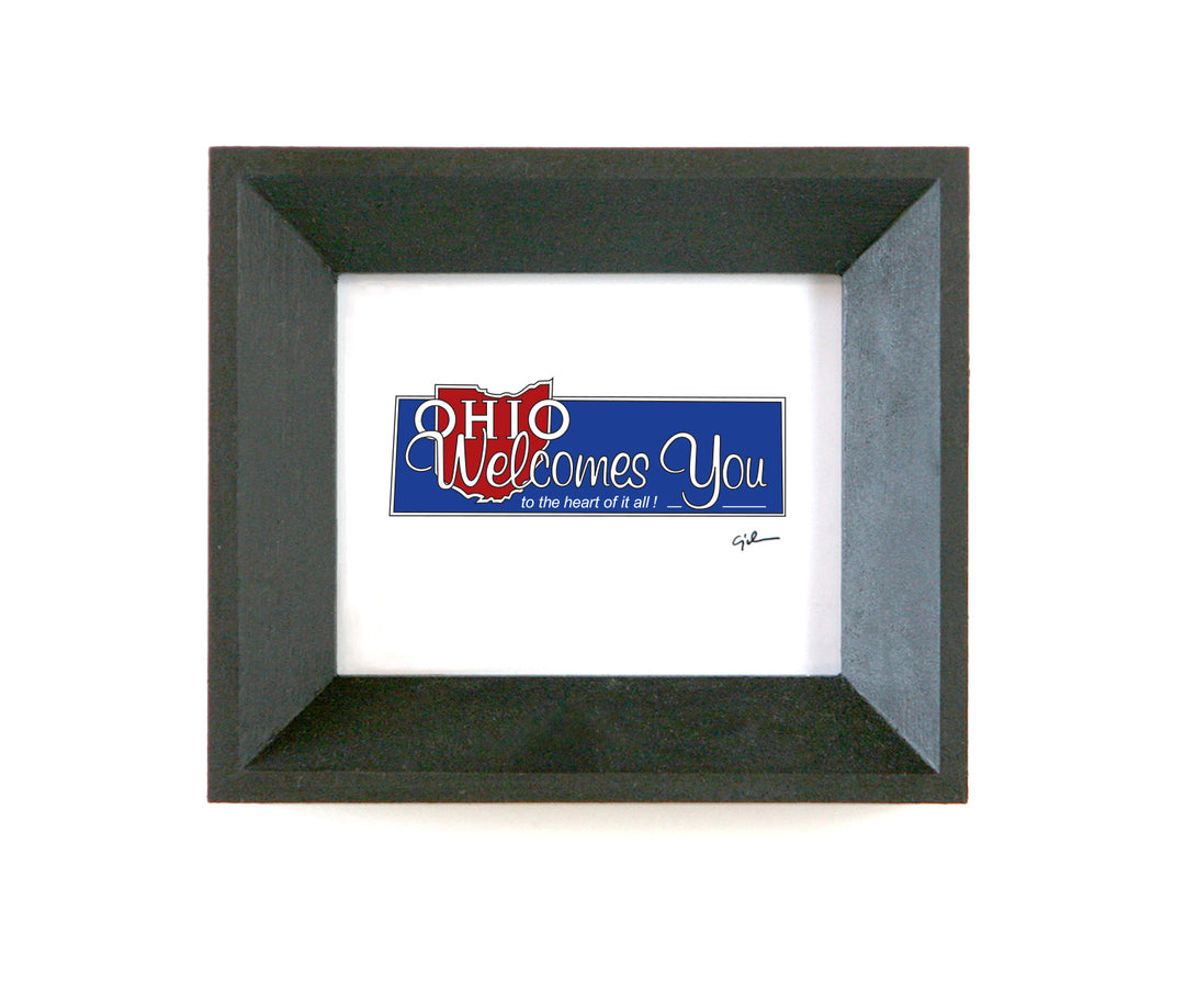 little art print of the welcome to ohio sign in a handmade frame
