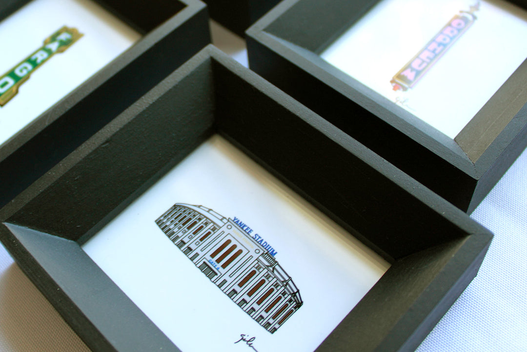 close up photo of a mini framed landmark print by united goods in minnesota