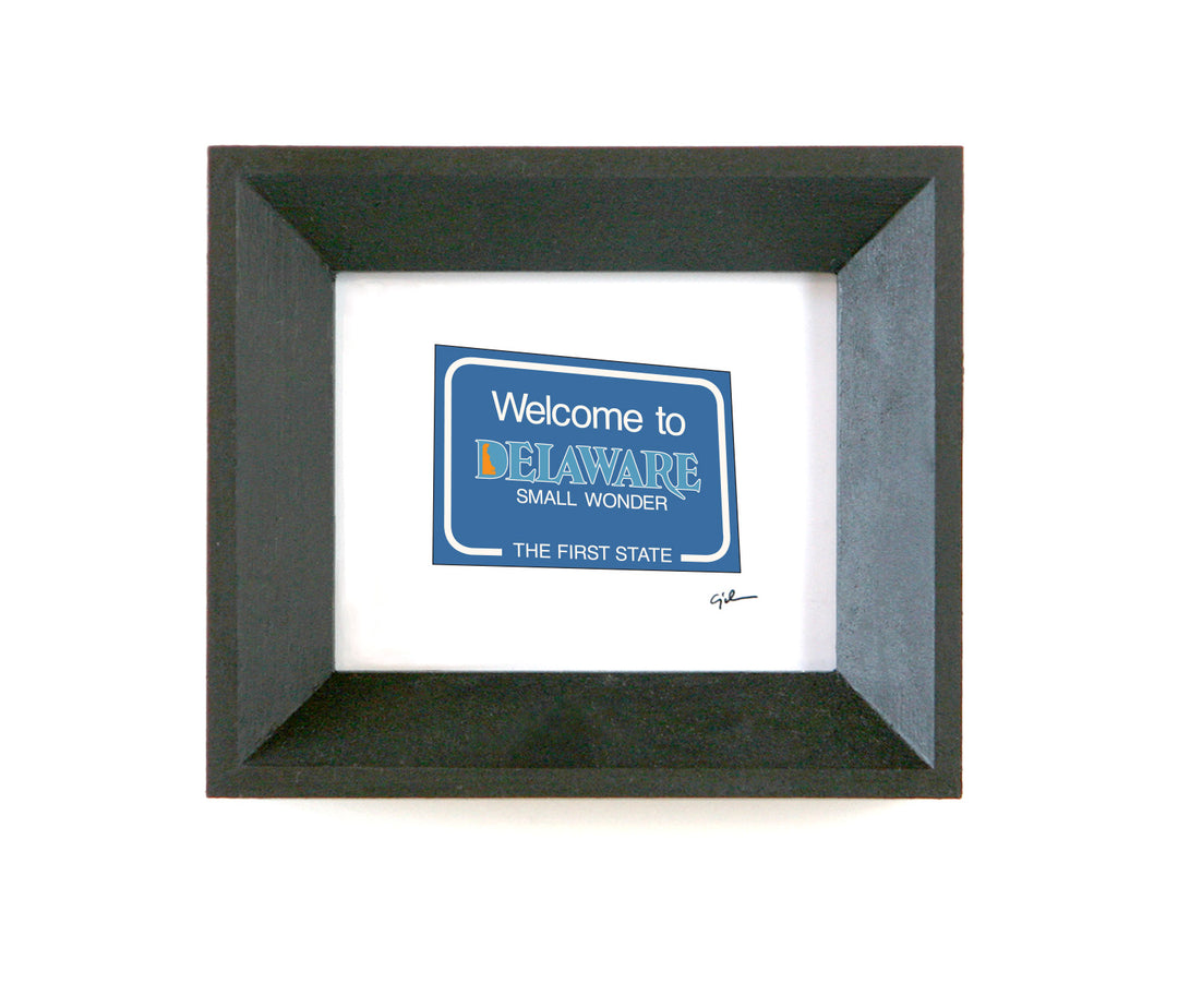 print of the welcome to delaware sign drawn by united goods