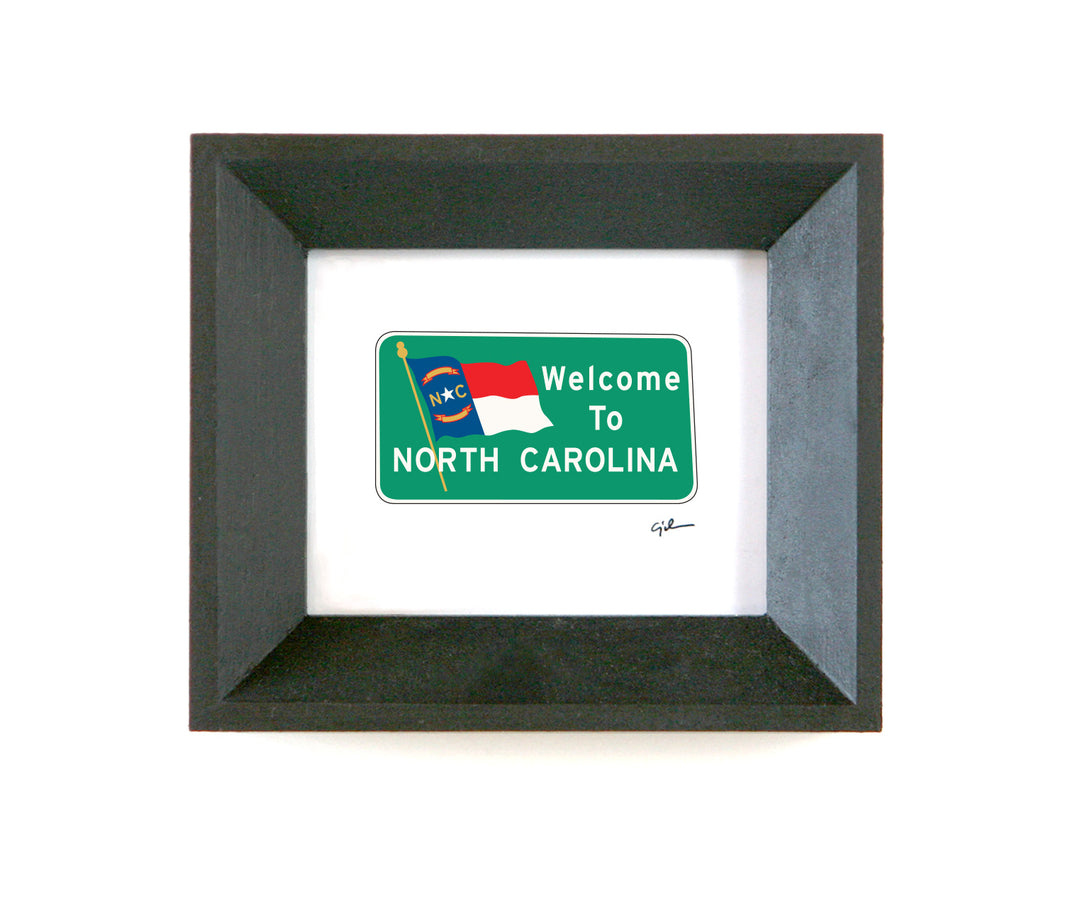 print of the welcome to north carolina sign drawn by united goods