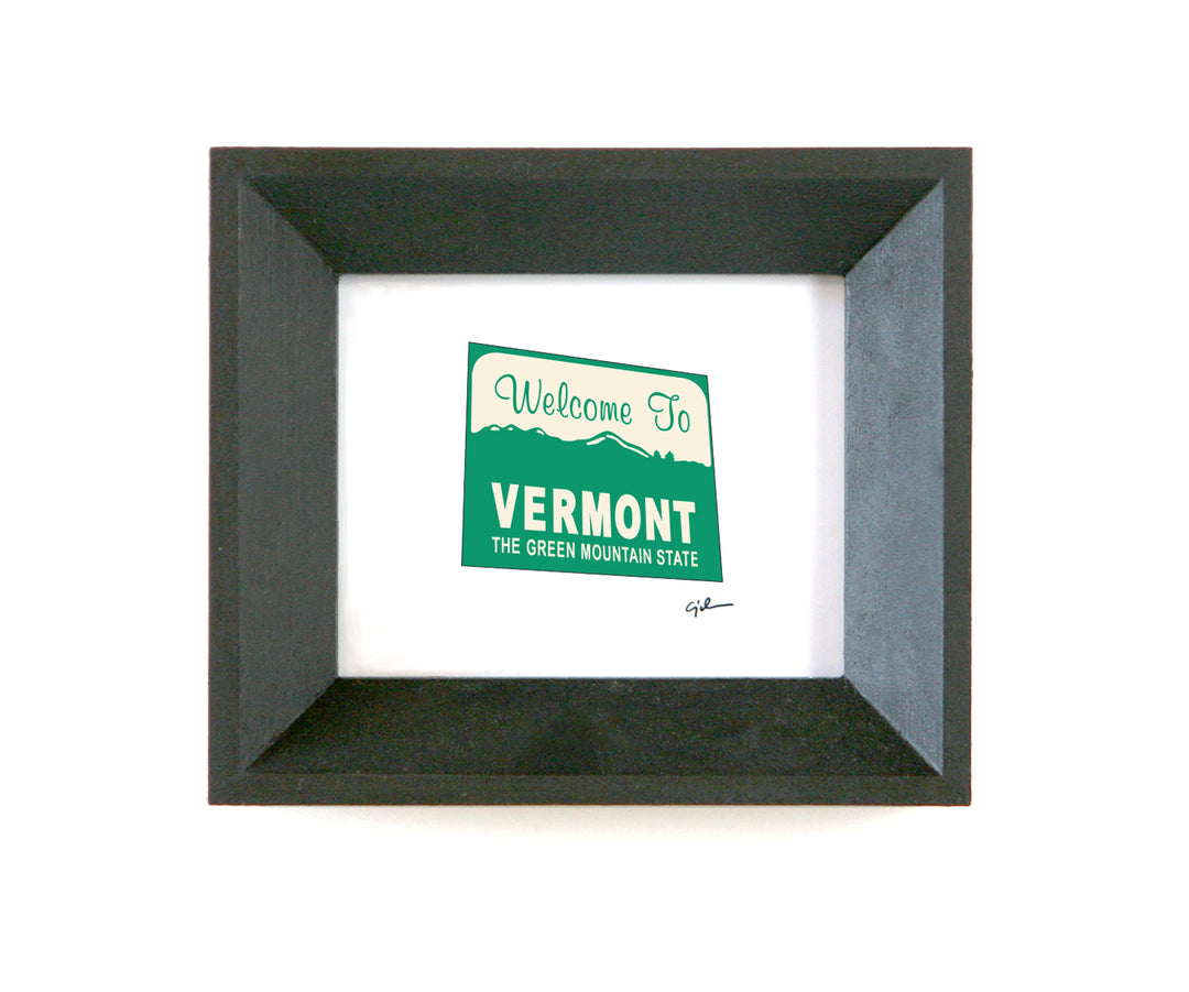 print of the welcome to vermont sign drawn by united goods