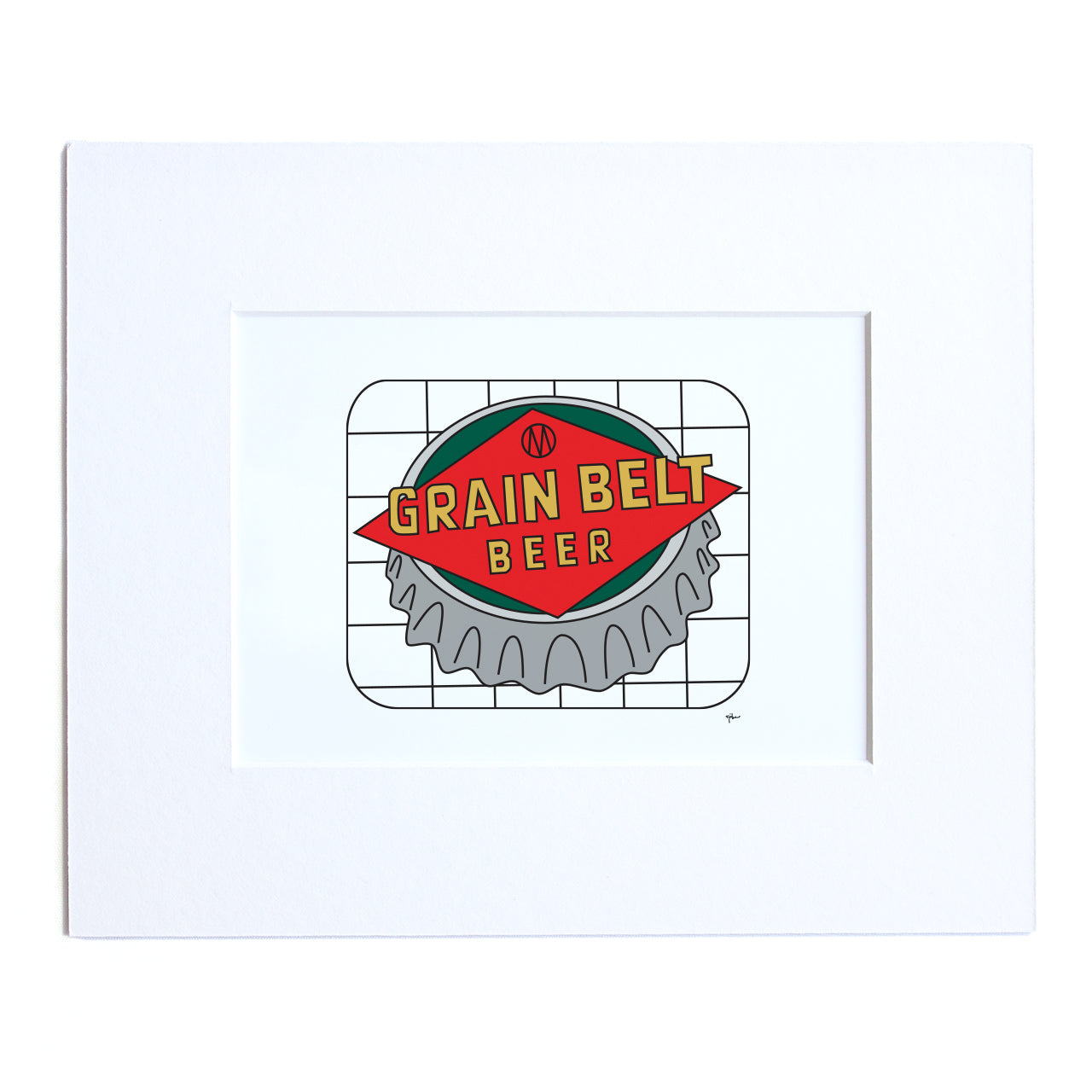 5x7 matted print of a simple illustration of the grain belt beer sign in minneapolis minnesota