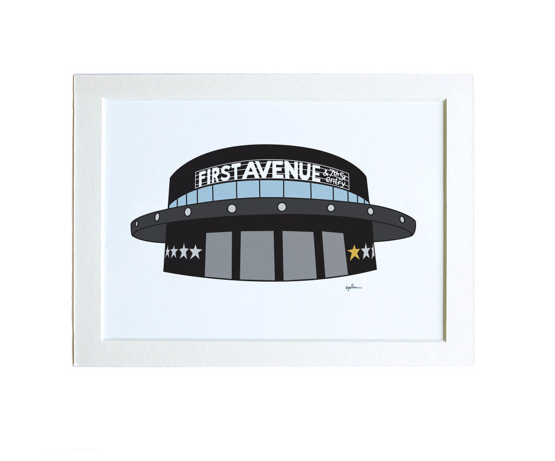 matted artwork of a building with 'First Avenue' on the side