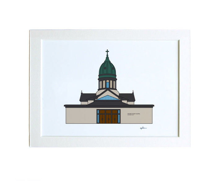 small matted print of drawing of sacred heart chapel in minnesota