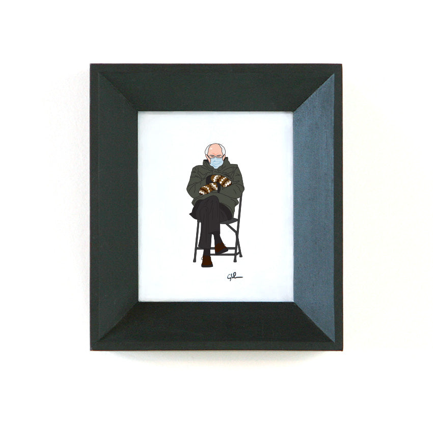 art print of bernie sanders and his mittens at the 2021 inauguration