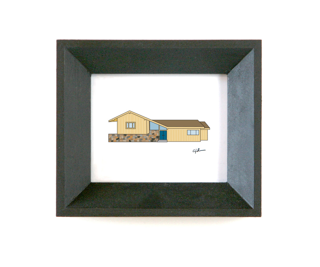 small simple drawing of the yellow house from the brady bunch