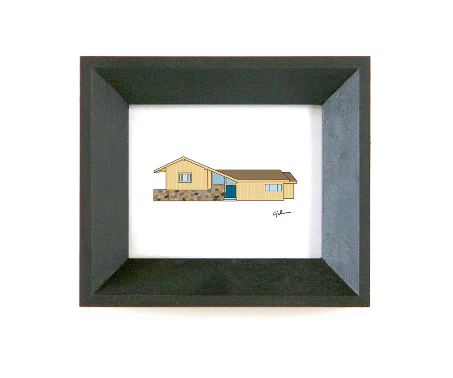 small simple drawing of the yellow house from the brady bunch