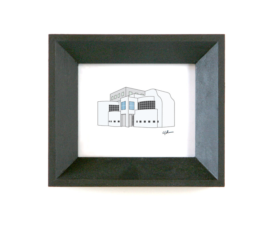 small drawing of the des moines art center in iowa