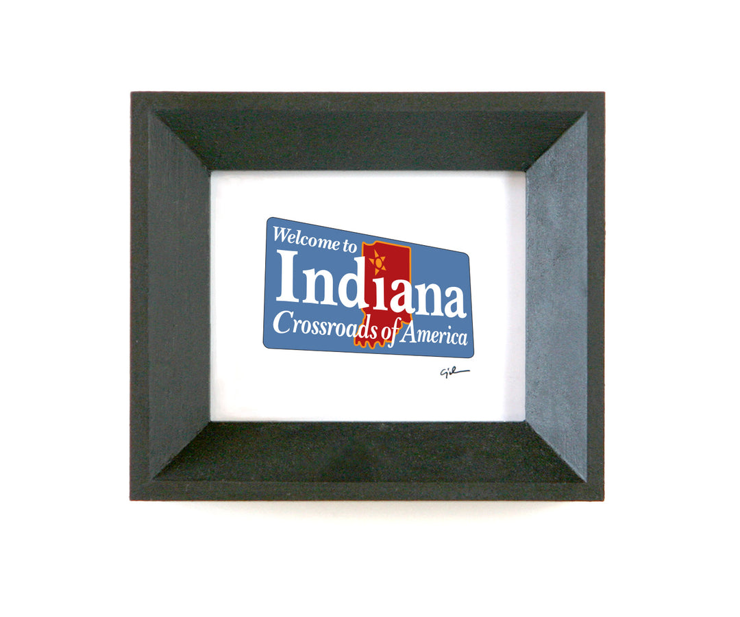 little drawing of the welcome to indiana road sign by united goods