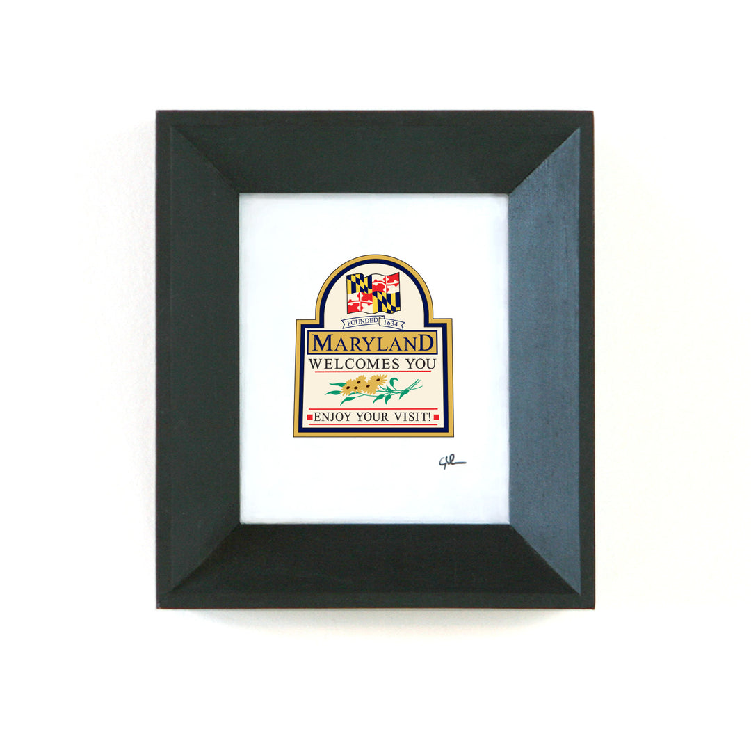small fine art print of the welcome to maryland sign in a frame