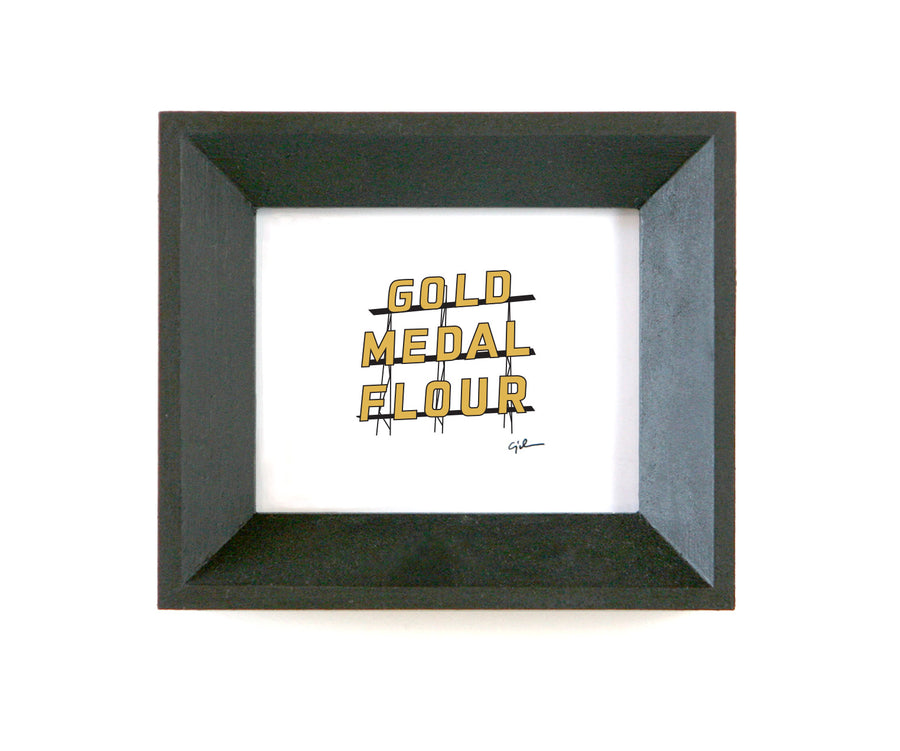 minimalistic art print of the gold medal flour sign by united goods