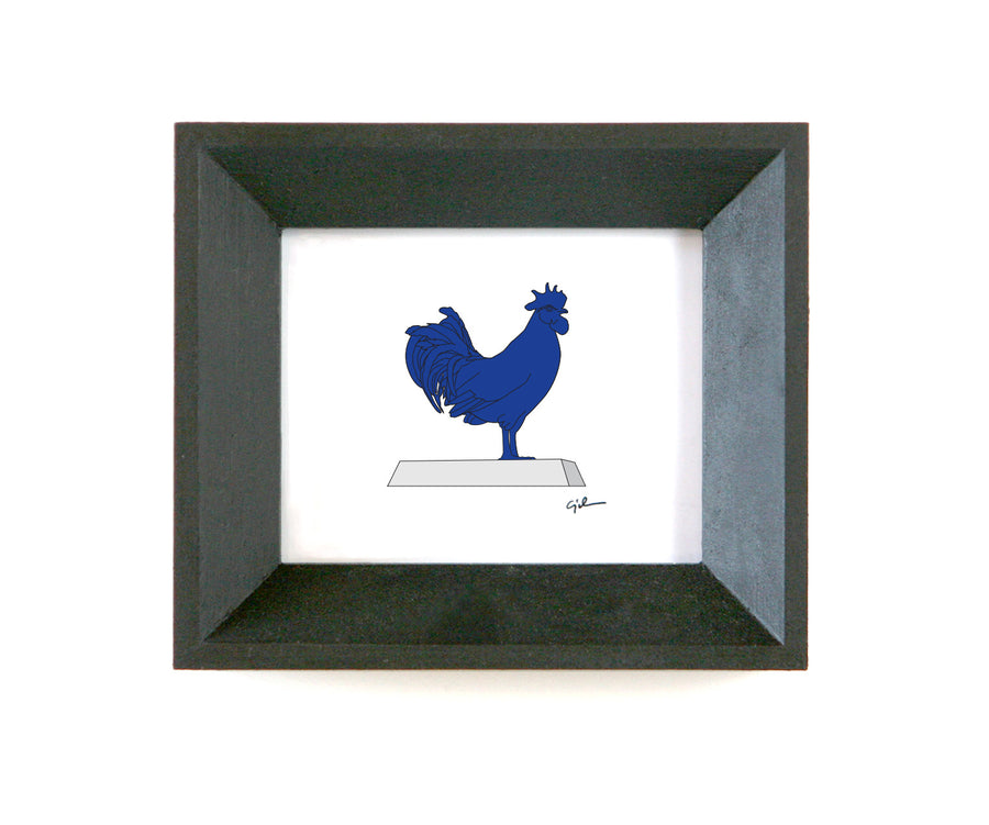 minimalistic drawing of the hahn/cock sculpture by united goods