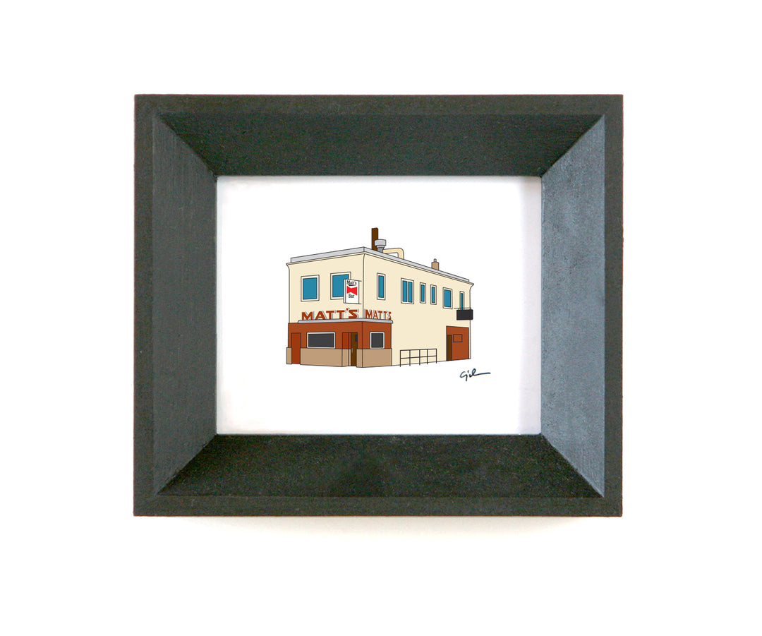 little framed drawing of matt's bar in minneapolis minnesota