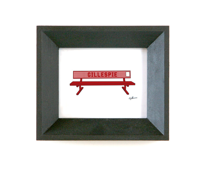 art print of a red minnesota state fair bench