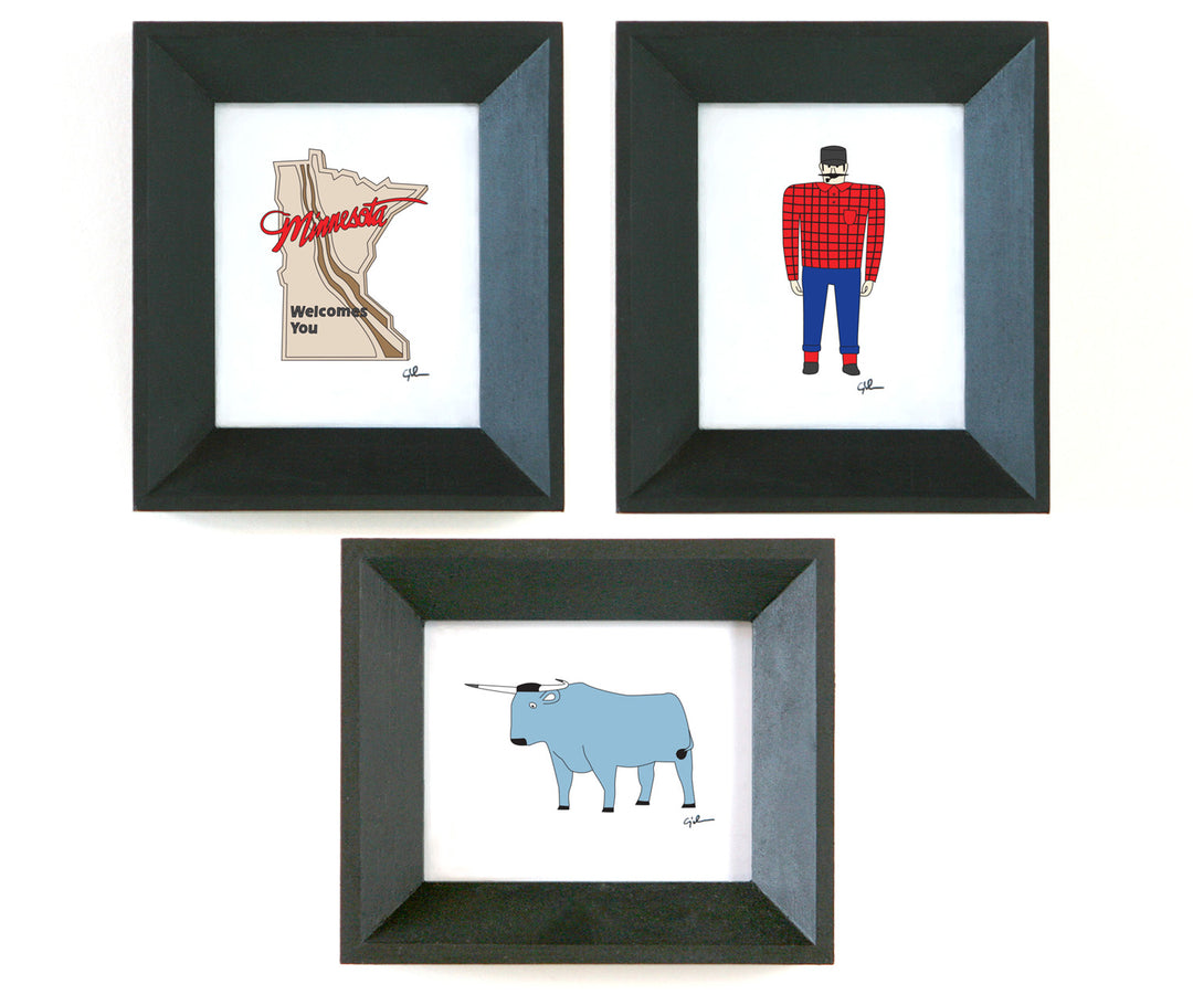 set of three small art prints for an up north collage wall