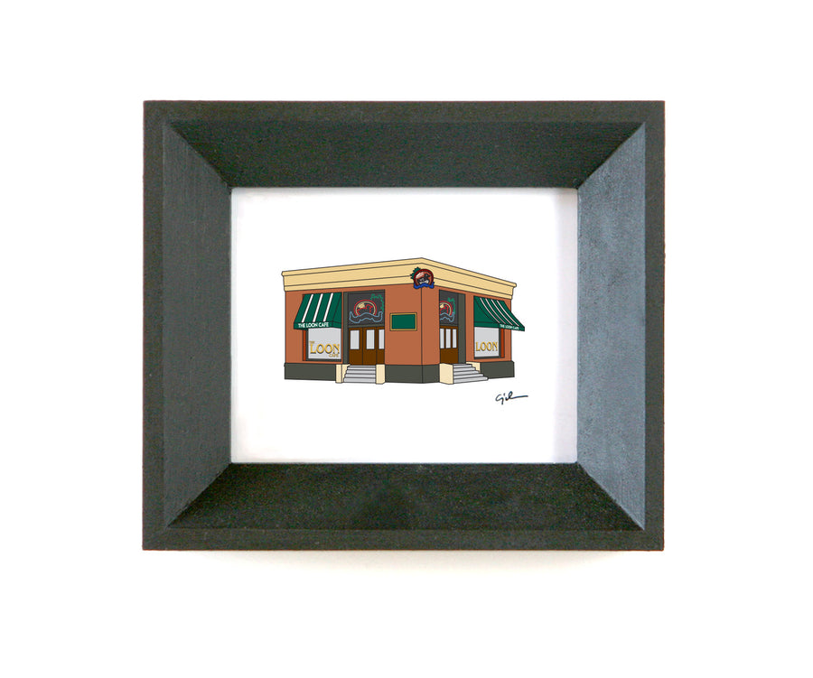 small handmade print of the loon cafe in downtown minneapolis minnesota by united goods