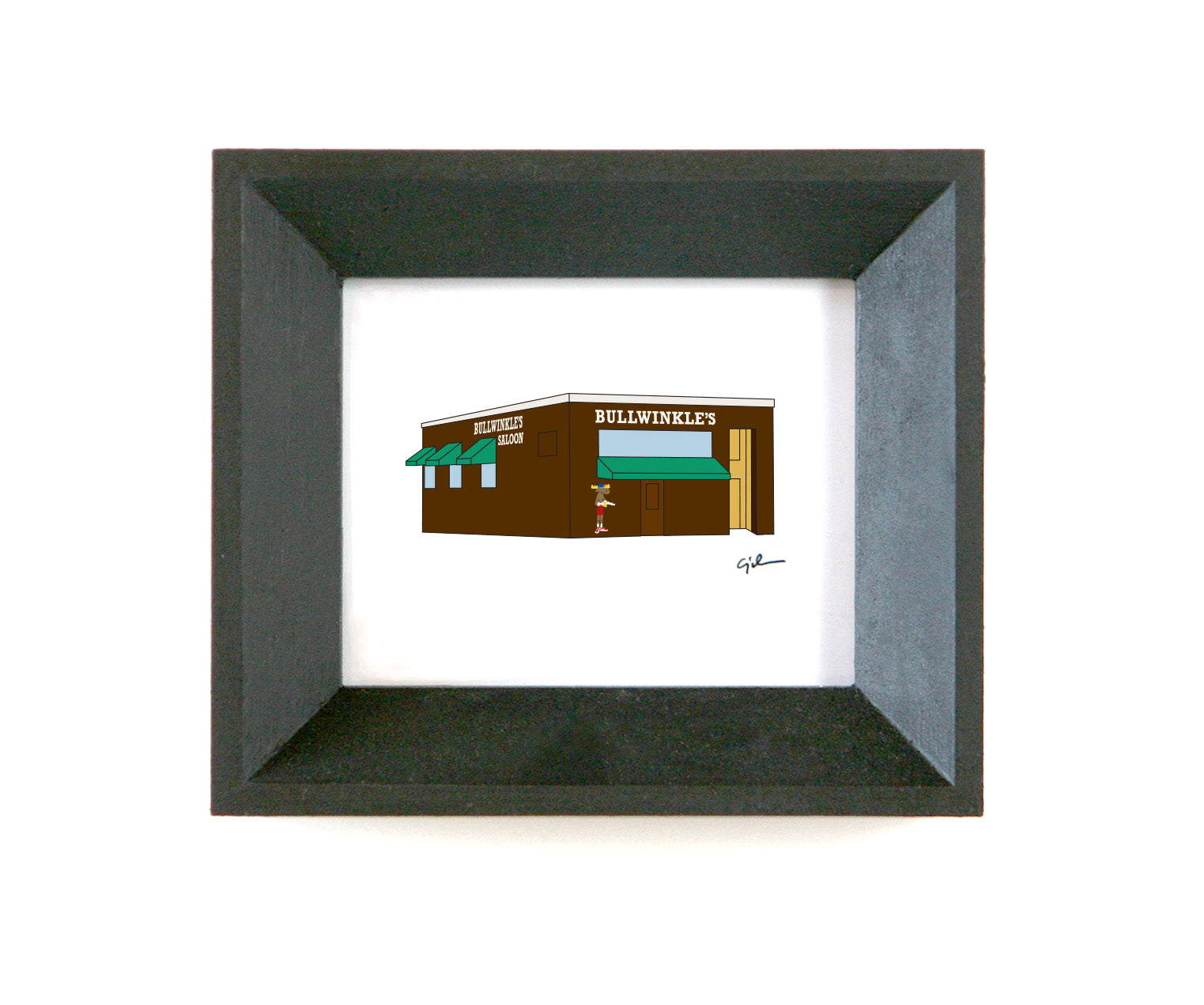 tiny drawing of bullwinkles saloon and funbar in minneapolis minnesota