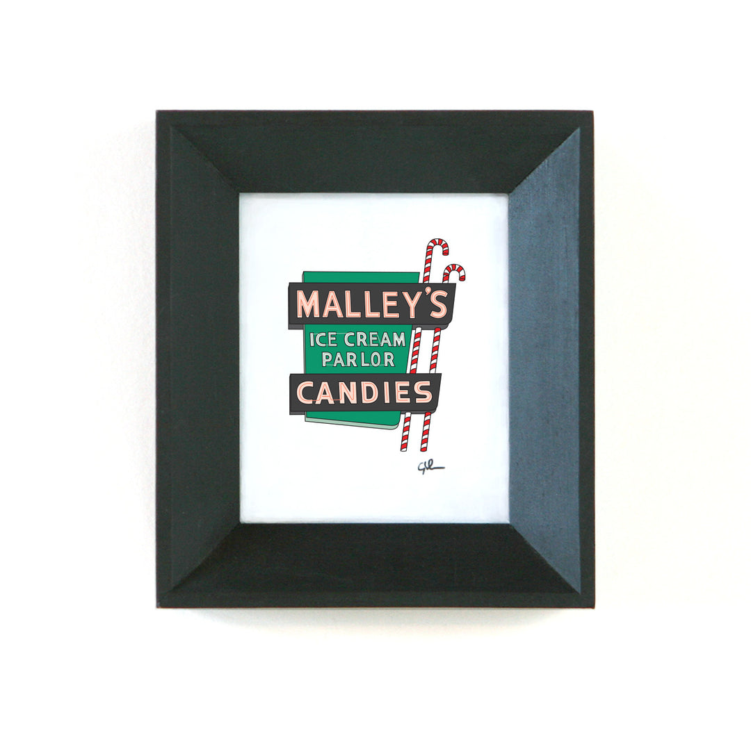 art print of the malley's candies sign in lakewood ohio