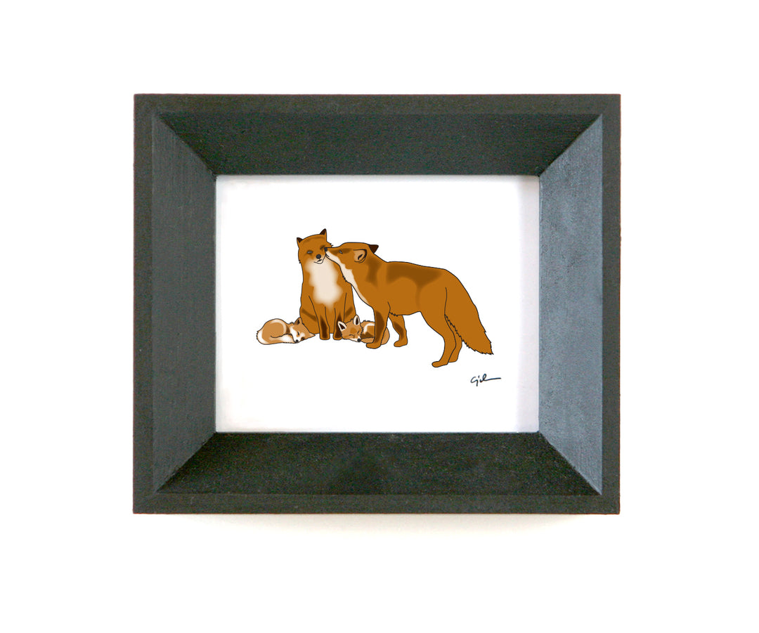 small art for baby's room with foxes kissing