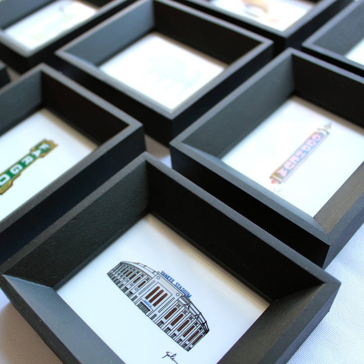 minnesota landmark artwork in mini frames that can hang or stand on their own