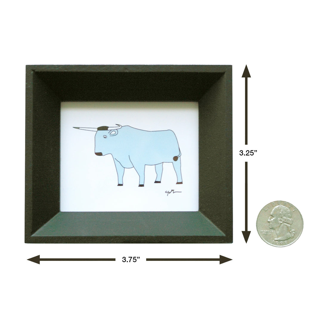 small drawing of the babe the blue ox sculpture in a frame