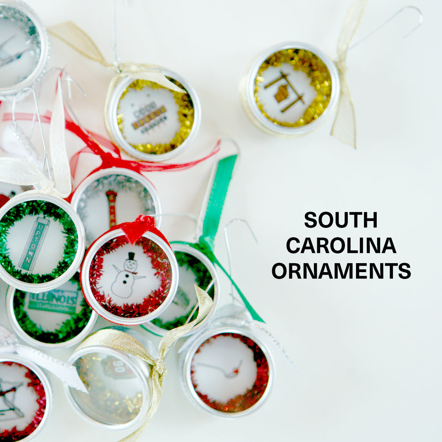 handmade holiday ornaments with south carolina landmarks