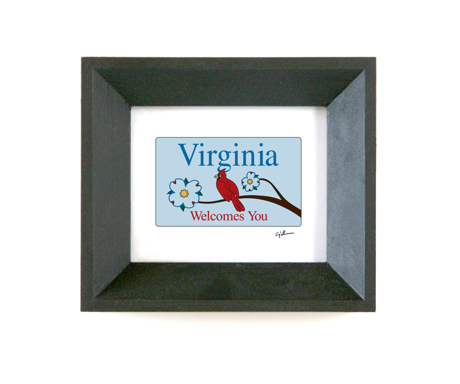 mini framed art print of the welcome to virginia sign by united goods