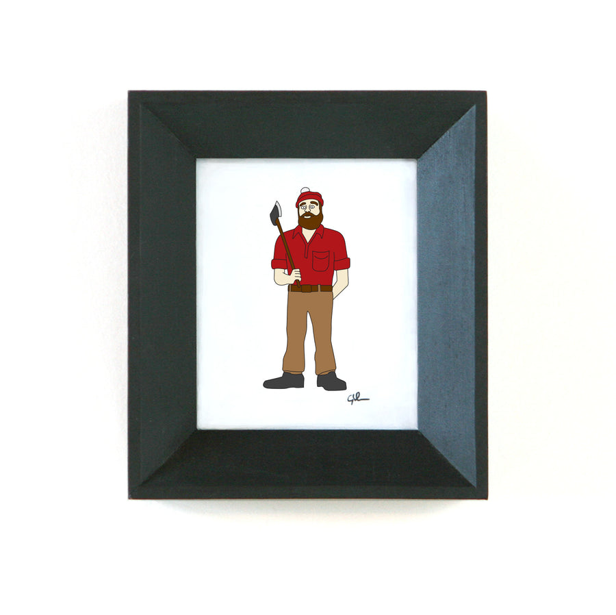 small handmade art print of the paul bunyan statue in eau claire