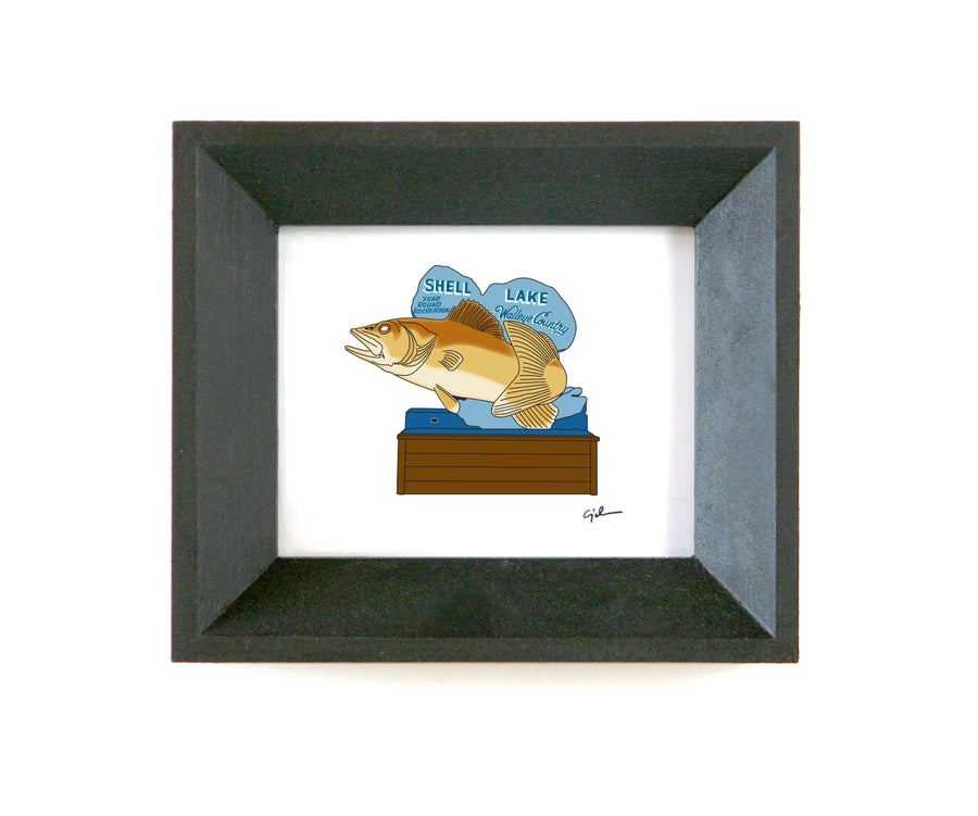small art print of the shell lake walleye statue in wisconsin